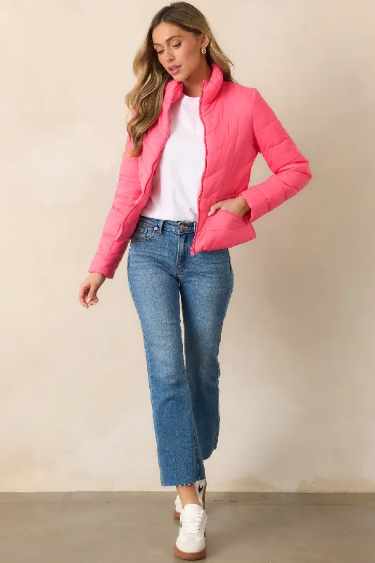 I Mean It Bright Pink Puffer Jacket Women