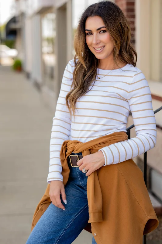 Classic Striped Side Slit Long Sleeve Tee Cool Women's Skate