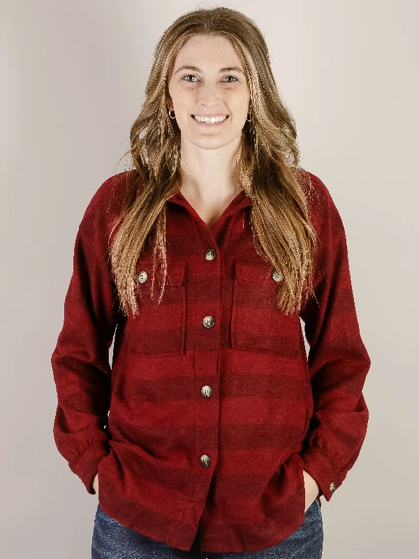 Burgundy Plaid Soft Shacket Rugged Women's Outdoor 