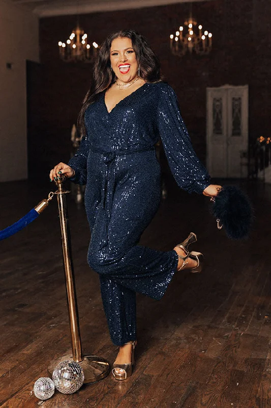 Heart Filled With Love Sequin Jumpsuit In Navy Curves Country