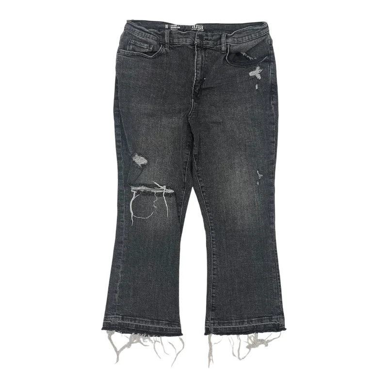 Jeans Flared By Ana In Black Denim, Size:16 Cool Women's Distressed