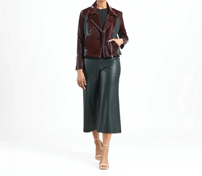 Vinyl/liquid Leather Mixed Media Zip Jacket In Mulberry Youthful Women's Anime - inspired