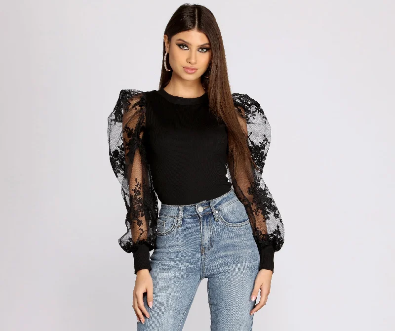 A Chic Moment Sheer Floral Sleeve Top Street