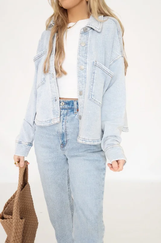 All Day Cropped Knit Jacket - Washed Indigo Cozy Women's Sherpa - lined