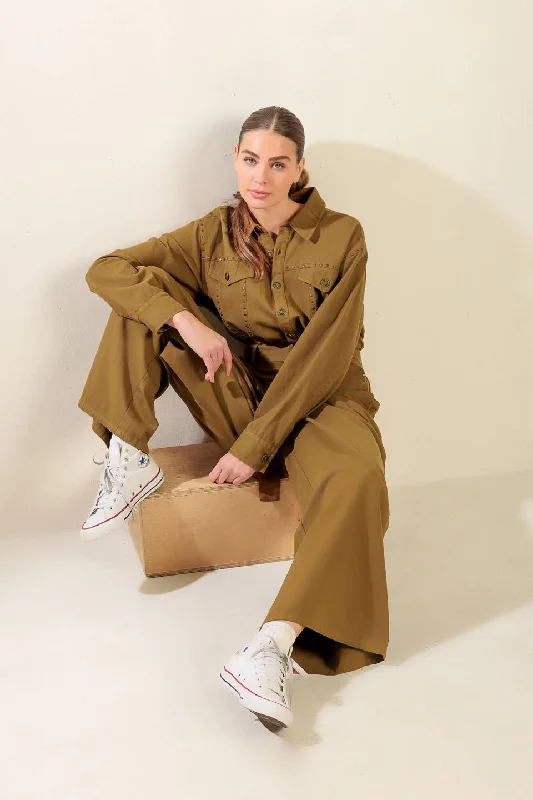 FLEETING WHISPERS TWILL JUMPSUIT Feminine Women's Soft 