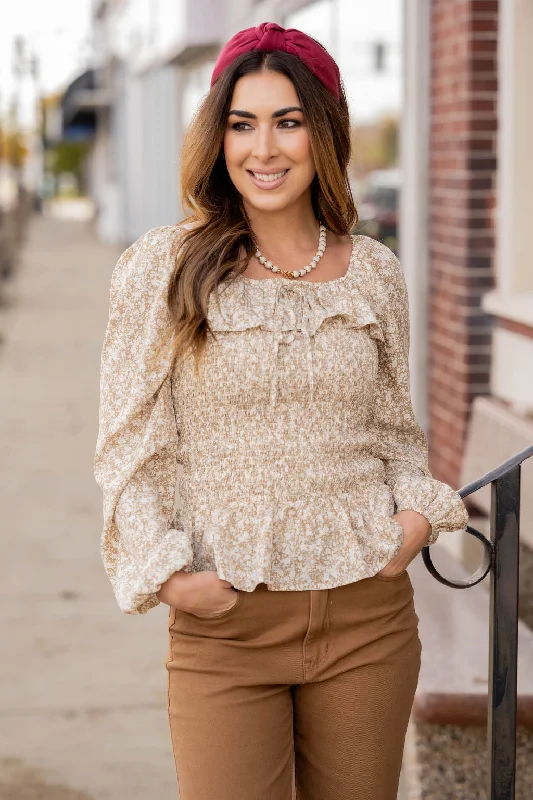 Micro Floral Ruched Top Peplum Blouse Refined Women's 