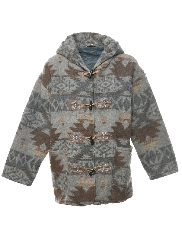 Aztec Print Duffle Coat - L Luxurious Women's High -  end