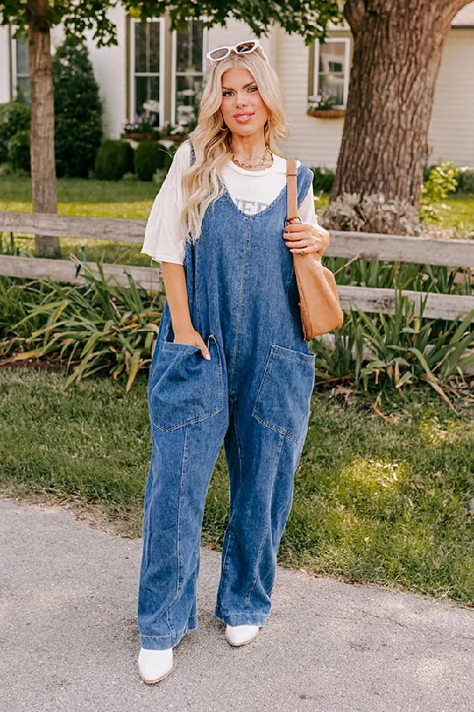 Latte Break Denim Jumpsuit Curves Casual Women's Loose - fitting