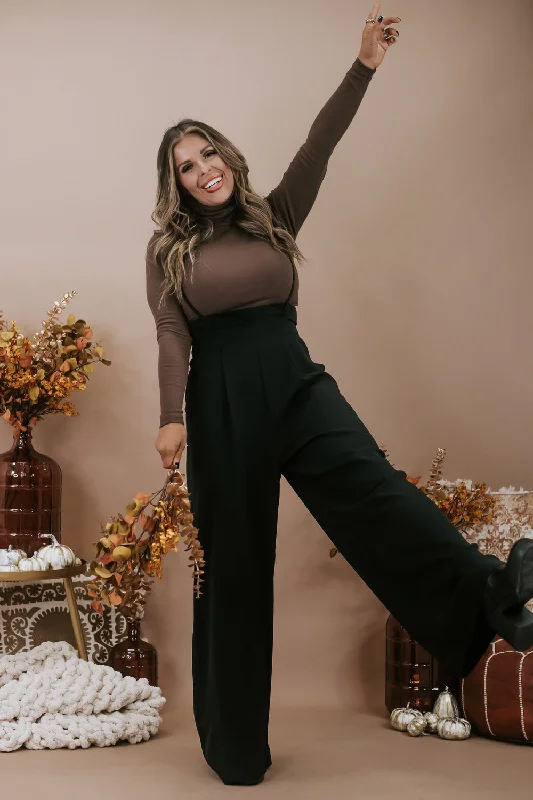 Setting Trends Suspender Pants, Black Sporty Women's Tennis