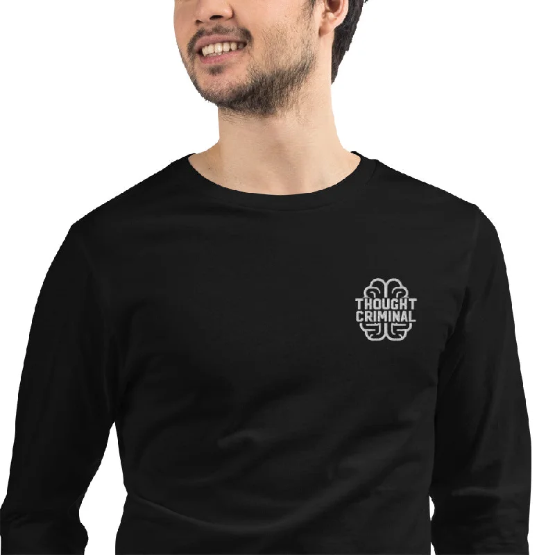 Thought Criminal Embroidered Unisex Long Sleeve Tee Hip Women's Retro
