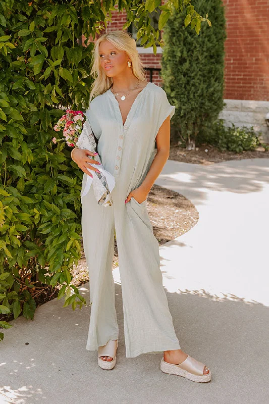 Coastal Travels Jumpsuit in Sage Laid - back Women's Style