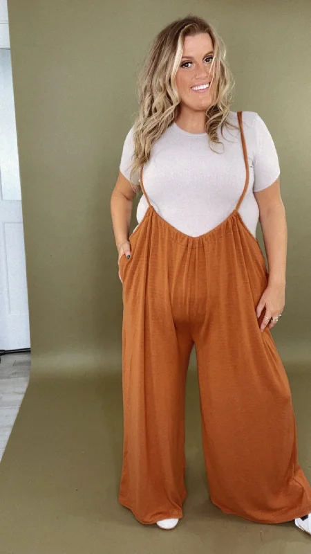 Head Over Heels Suspender Jumpsuit, Camel Streetwear Style for 