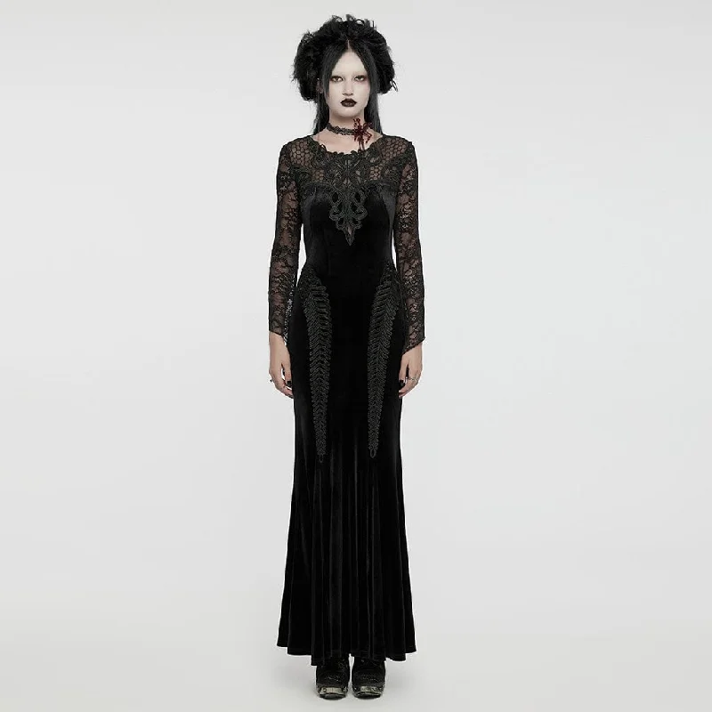 Women's Gothic Lace Splice Velvet Fishtailed Prom Dress Black Cozy Women's Sherpa - lined Women's Gothic Lace Splice Velvet Fishtailed Prom Dress Black Cozy Women's Sherpa - lined