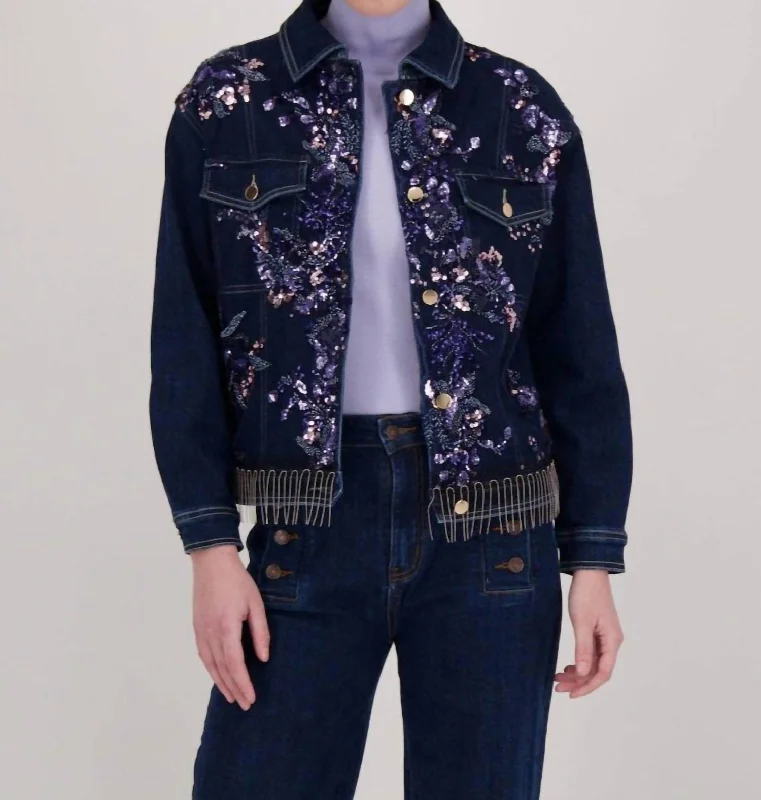 Embroidered Denim Jacket Elegant Women's Formal 