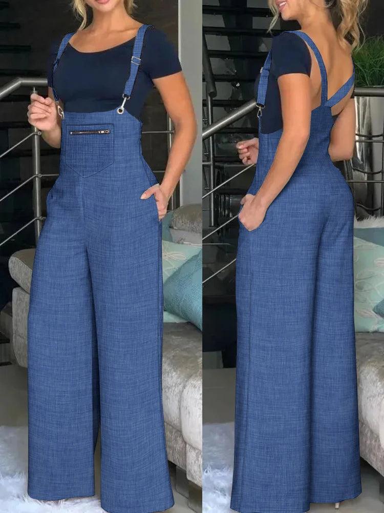 WOOLEN SUSPENDER JUMPSUIT WITH ZIPPERED POCKET Feminine Women's Soft 
