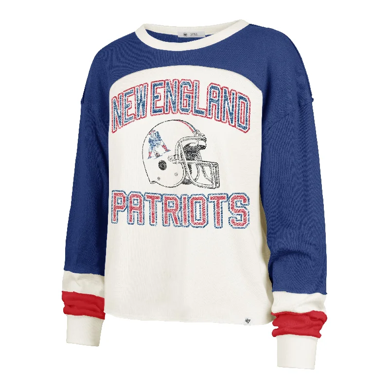 NEW ENGLAND PATRIOTS HISTORIC GRIDIRON CURVE '47 TONI LONG SLEEVE TEE WOMENS Australian Beach NEW ENGLAND PATRIOTS HISTORIC GRIDIRON CURVE '47 TONI LONG SLEEVE TEE WOMENS Australian Beach