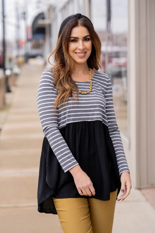 Striped Blouse Bottom Peplum Tee Feminine Women's Soft 