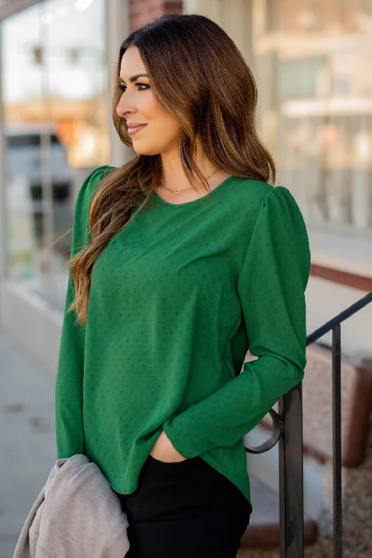Stitched Dots Gathered Shoulder Blouse Sleek Women's 