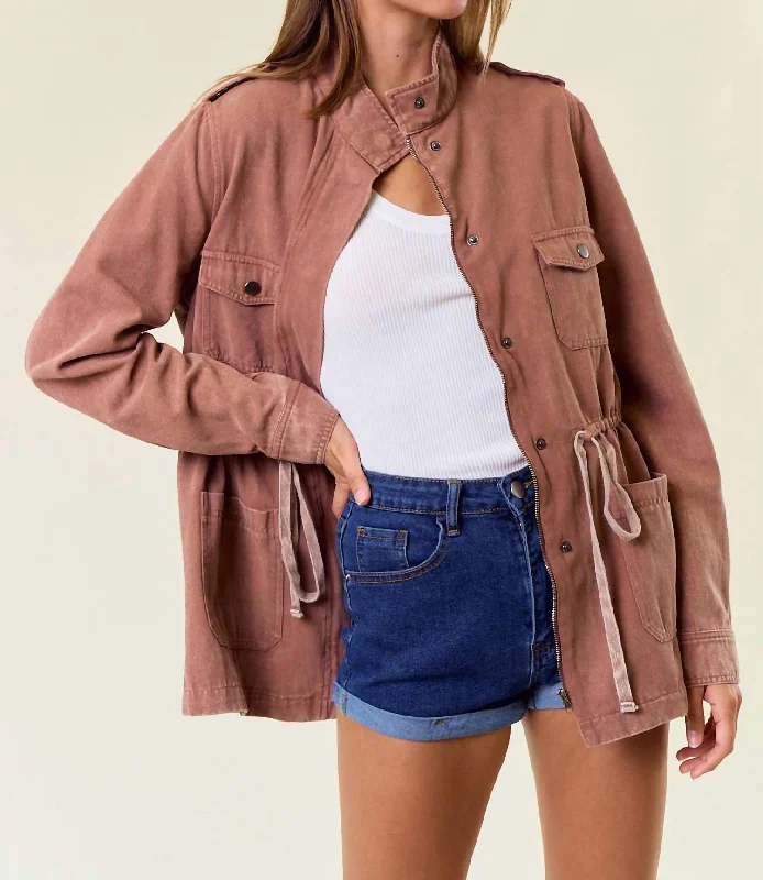 Cami Utility Jacket In Brown Dapper Women's 1920S