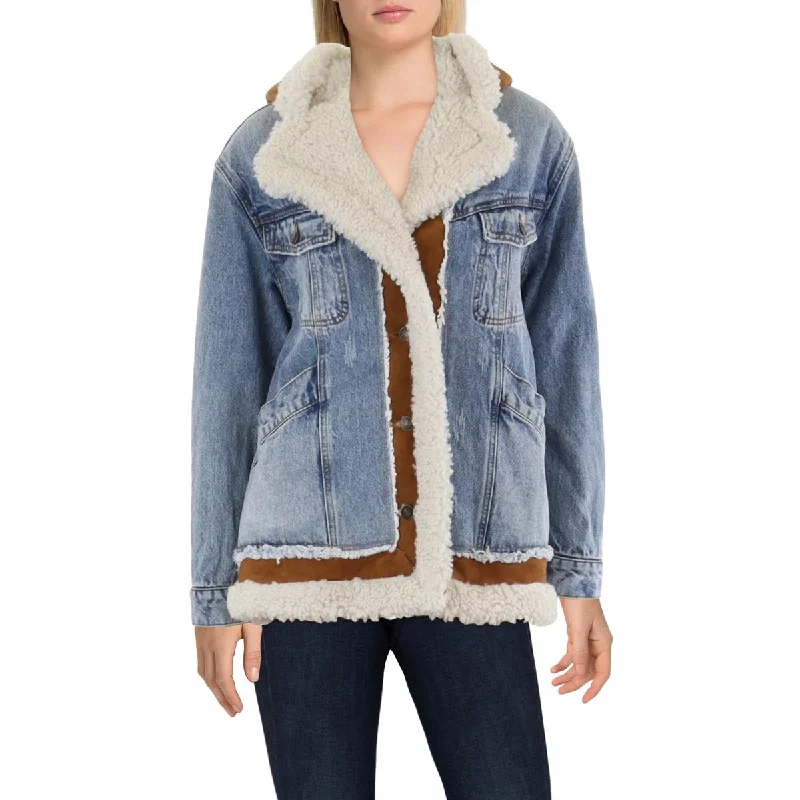 Womens Faux Fur Lined Trucker Denim Jacket Stylish Women's Neon