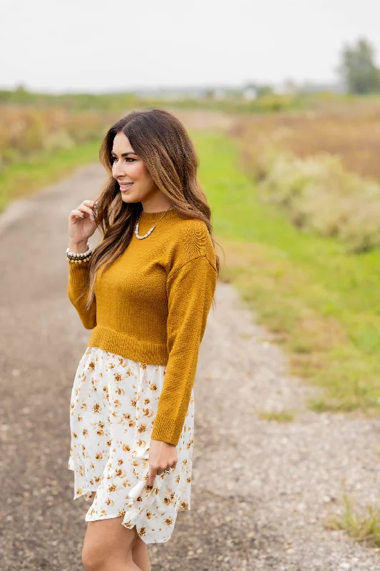 Floral Faux Layered Sweater Dress Cashmere
