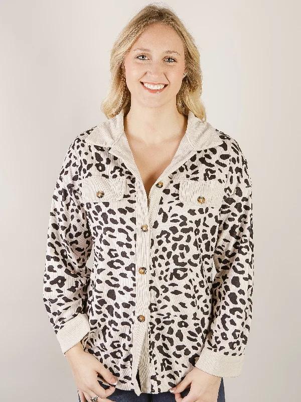 Leopard Print Ribbed Shacket Women