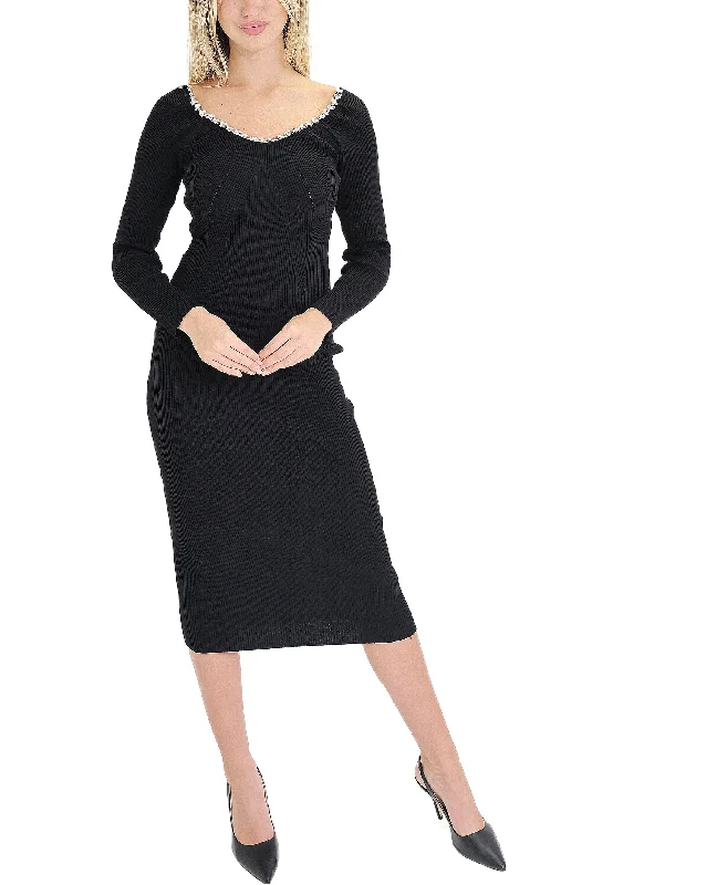 Knit Dress w/ Jeweled Trim Modern Women's 