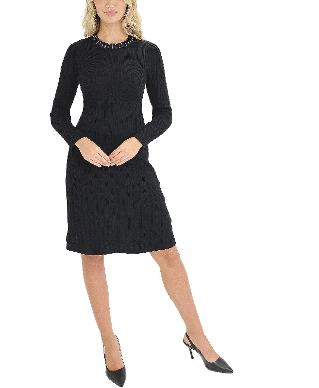 Midi Dress w/ Rhinestone Neck Dynamic Women's High - energy