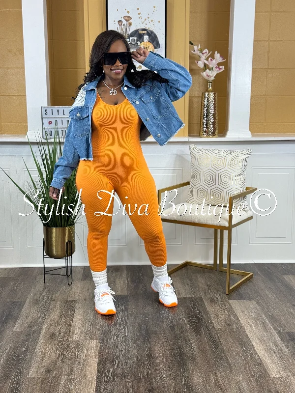Ribbed Seamless Jumpsuit (Orange) Sporty Women's Tennis
