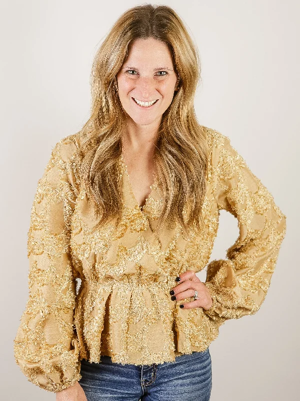 Gold Peplum Blouse Feminine Women's Soft 