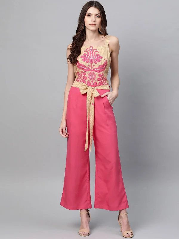 Printed Yoke Jumpsuit Hip Women's Retro