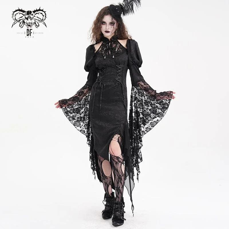 Women's Gothic Cut-out Lace-up Lace Irregular Hem Dress Traditional Women's 