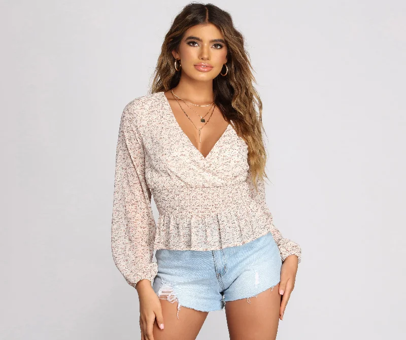 Floral In Love Smocked Top Luxurious Women's High -  end