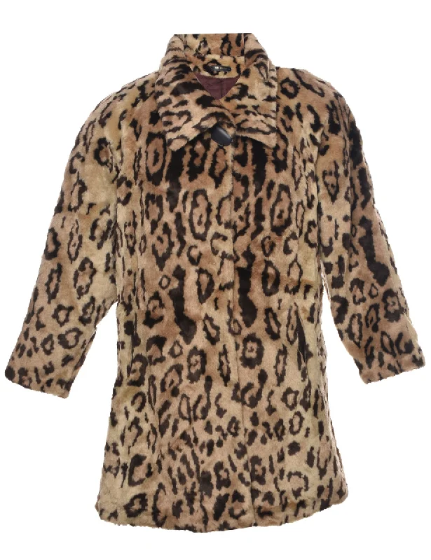 Leopard Print Faux Fur Coat - L Bold Women's Statement