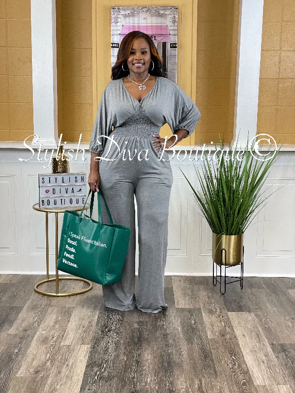 Natori Smocking Waist Jumpsuit (Heather Charcoal) Cool Women's Distressed