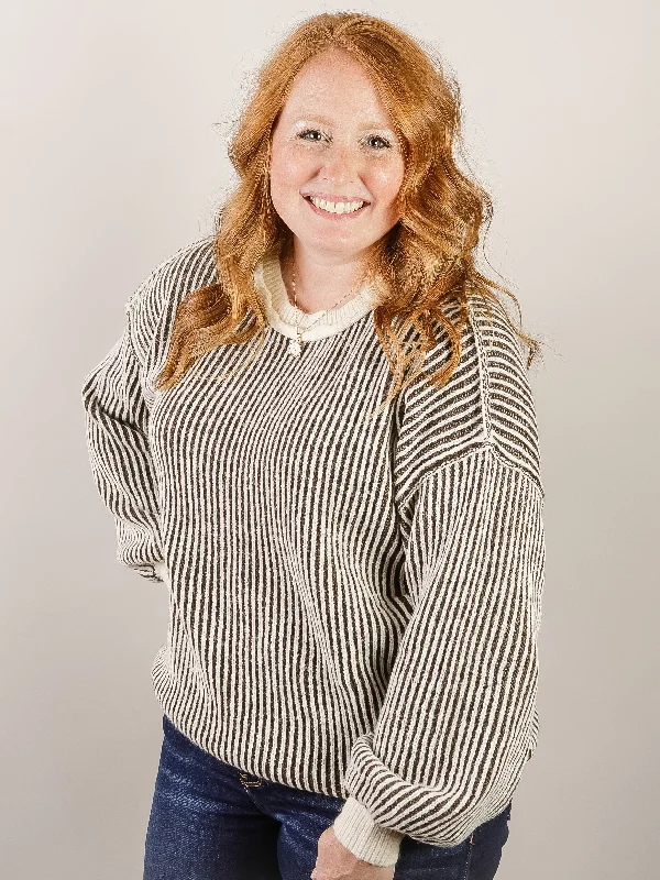 Cream and Black Stripe Crewneck Sweater garde