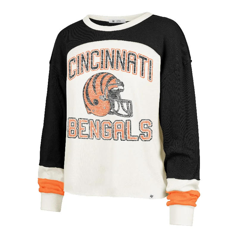 CINCINNATI BENGALS HISTORIC GRIDIRON CURVE '47 TONI LONG SLEEVE TEE WOMENS Cool Women's Skate CINCINNATI BENGALS HISTORIC GRIDIRON CURVE '47 TONI LONG SLEEVE TEE WOMENS Cool Women's Skate