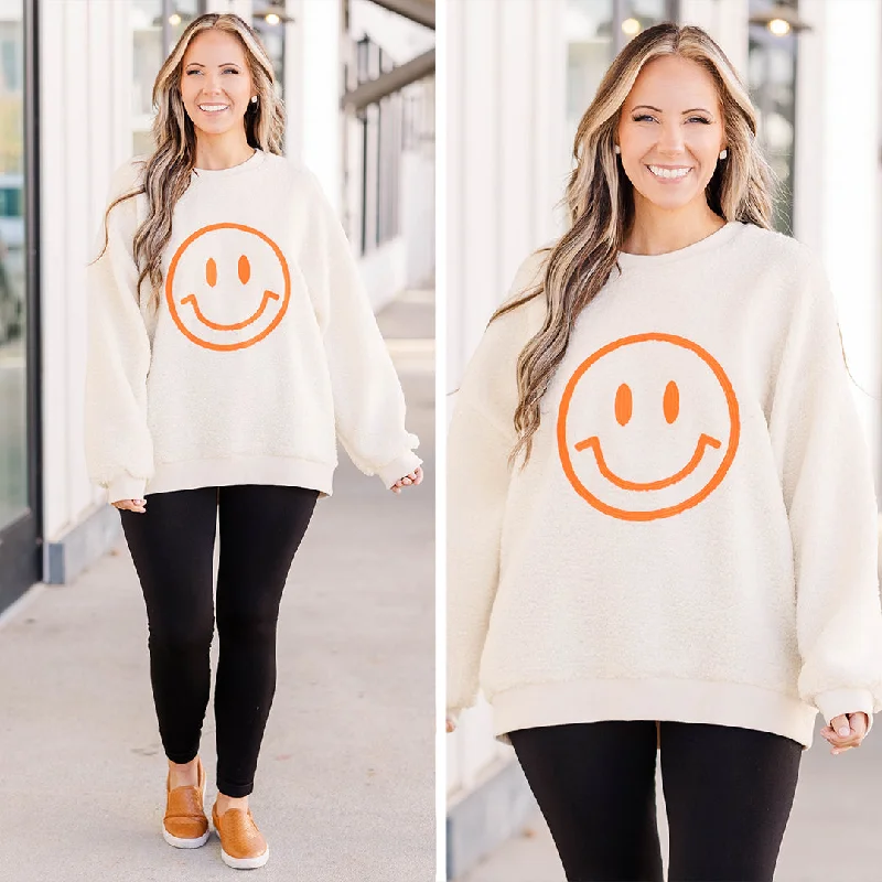 All Smiles Pullover, Cream Sleek Women's Metallic