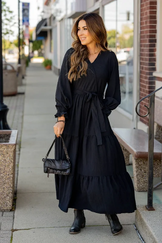 Wrap Top Tiered Maxi Dress Cozy Women's Sherpa - lined