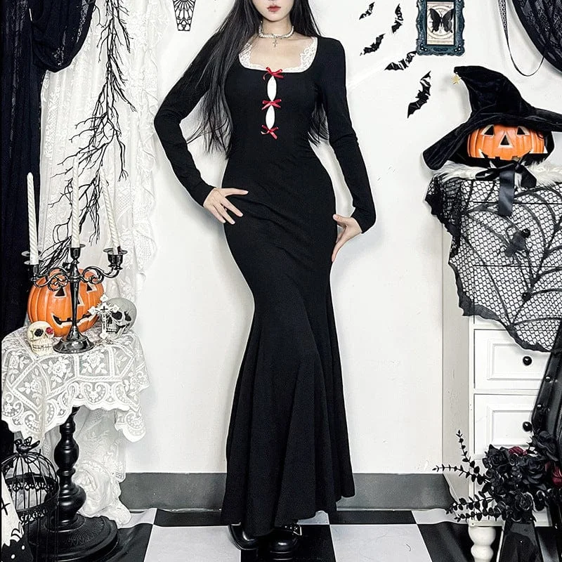 Women's Gothic Lace Splice Cutout Fishtail Dress Modern Women's Tech