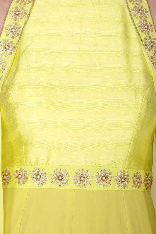 Embroidered Yellow Cape Jumpsuit Modern Women's Tech