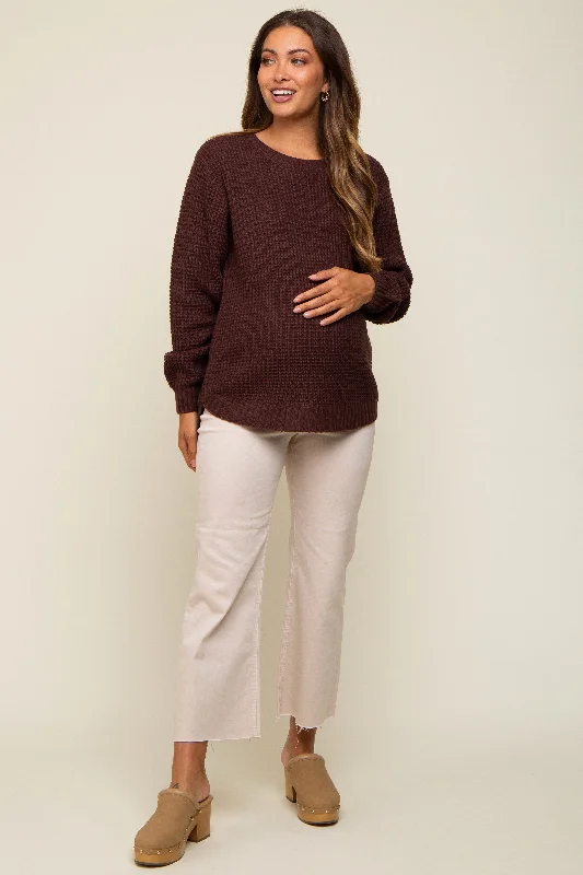 Brown Waffle Knit Round Hem Maternity Sweater Dynamic Women's Moto