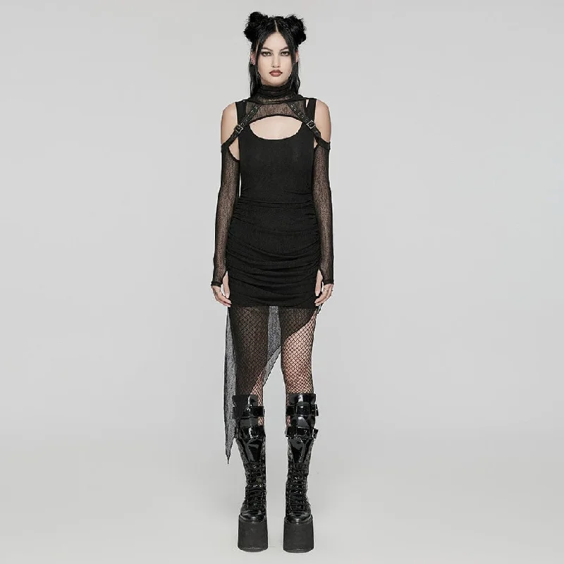 Women's Punk Irregular Ruched Black Party Dress with Hooded Cape Classic Women's Pin - striped Women's Punk Irregular Ruched Black Party Dress with Hooded Cape Classic Women's Pin - striped