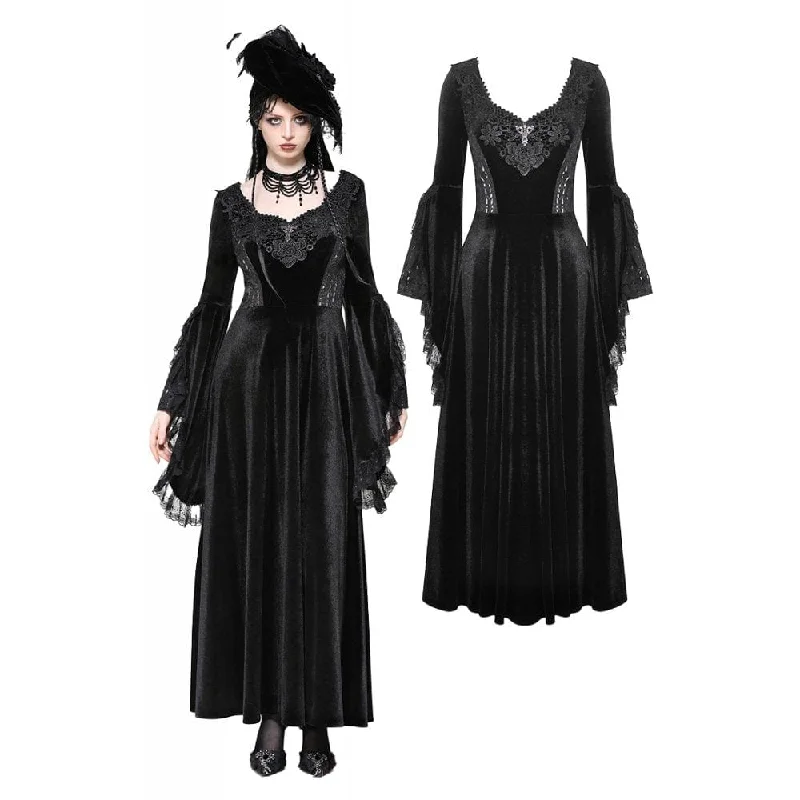 Women's Gothic Ripped Lace Velvet Maxi Dress Sporty Women's Athleisure 