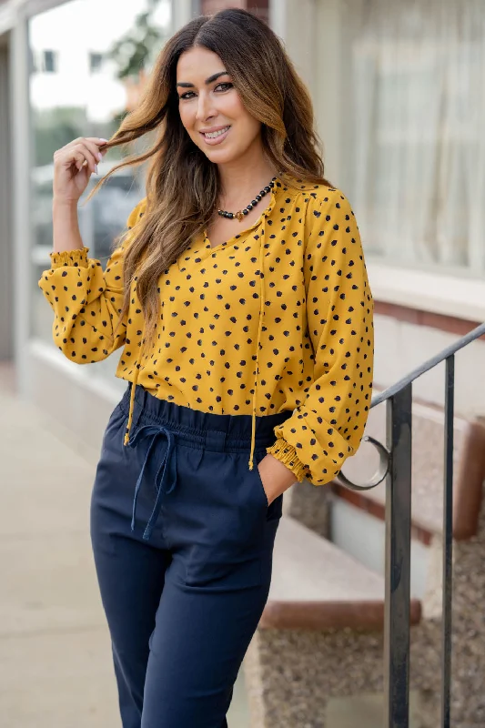 Splotched Cinched Trim Tie Blouse garde