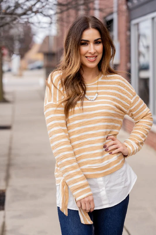 Blouse Bottom Striped Terry Tee Cashmere