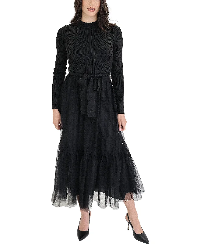 Knit Ribbed Tulle Midi Dress Country