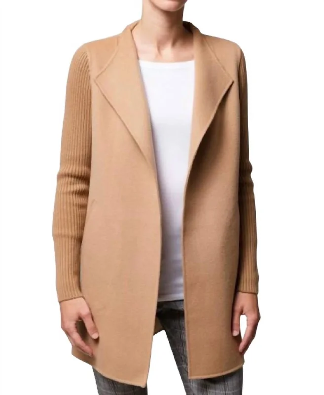 Rib Sleeve Coat In Camel Classic Women's Tweed