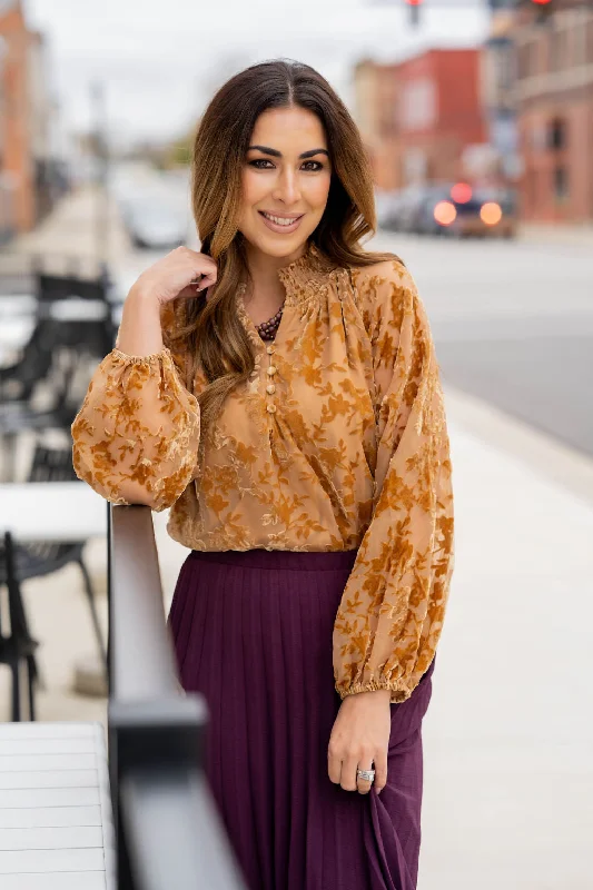 Velvety Floral Accented Blouse Edgy Women's Punk