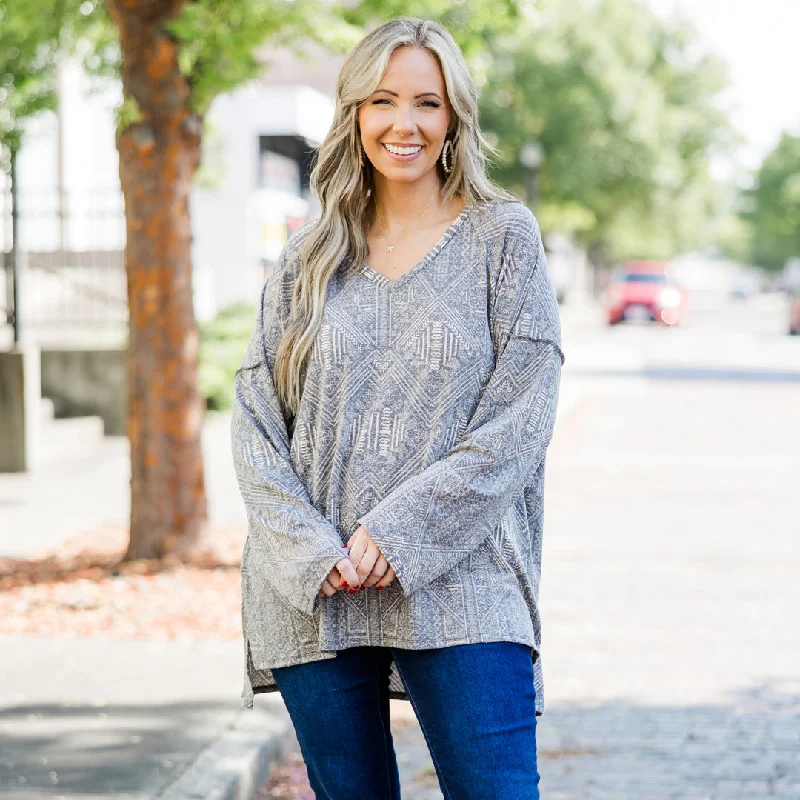 Full Of Charm Top, Gray Feminine Women's Soft 